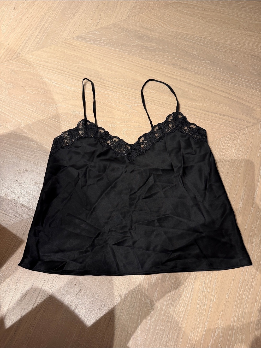 Reformation Black Satin Lace-Trim Cami